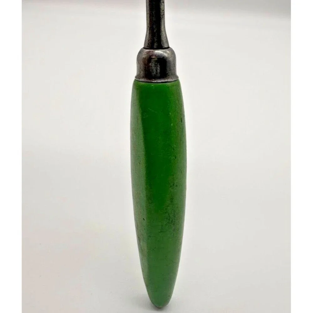 Vintage A&J USA 3 Tine Kitchen Fork Green Wood Handle Meat BBQ Cooking Utensil
